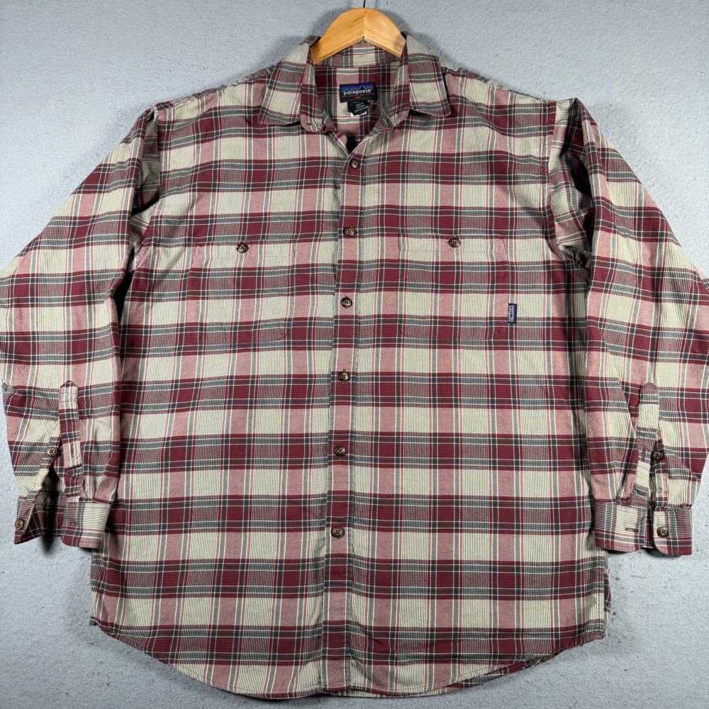 Vintage Patagonia Womens Red Plaid Organic Pima Cotton Button Down Shirt Large